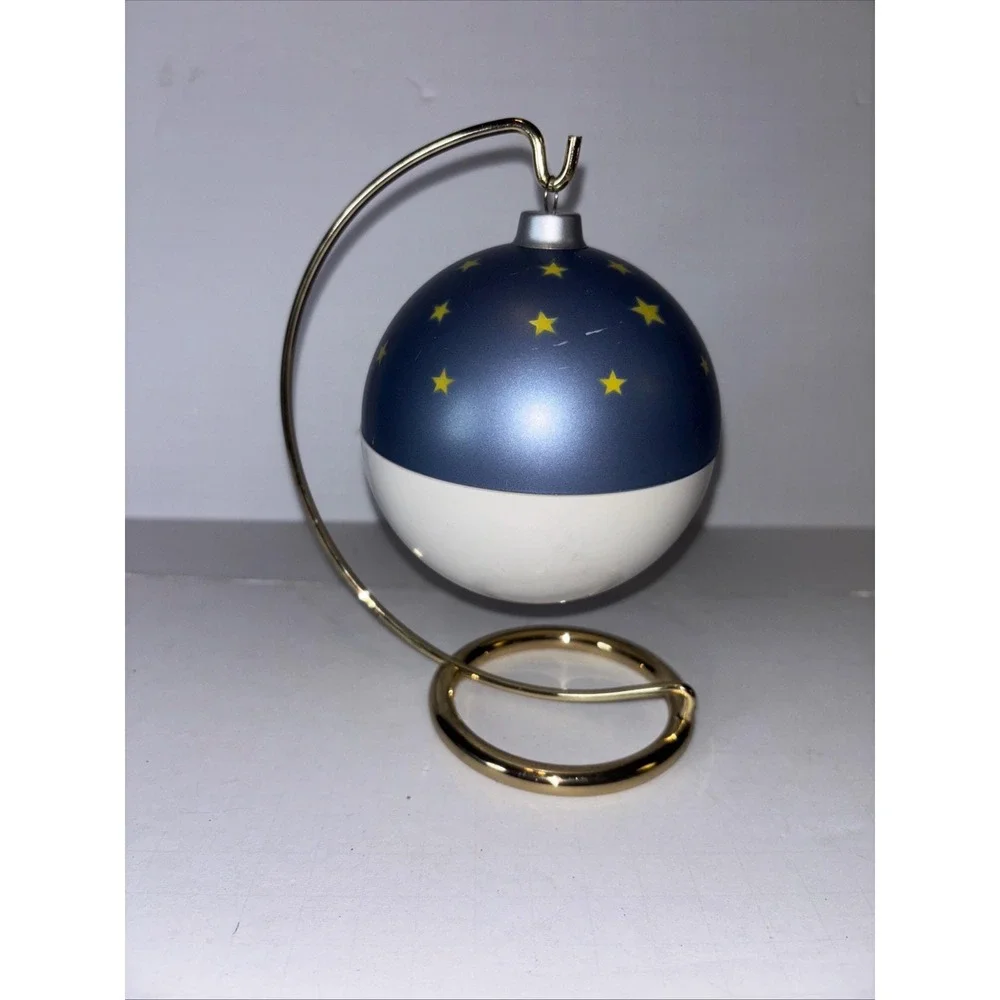 Vintage Christmas Musical Globe Ball Ornament Enamel Metal Snowmen On Stand